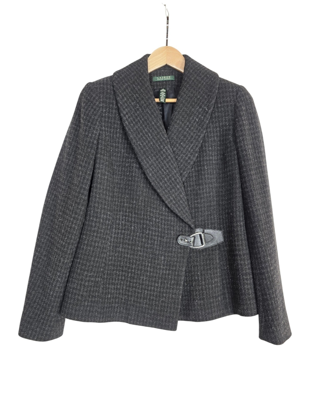 Lauren Ralph Lauren Charcoal Gray Shawl-Collar Wool Jacket with Buckle